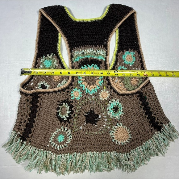 Free People Free Desert Rose Crotchet Vest Boho Patchwork Fringe Size S - Picture 6 of 7